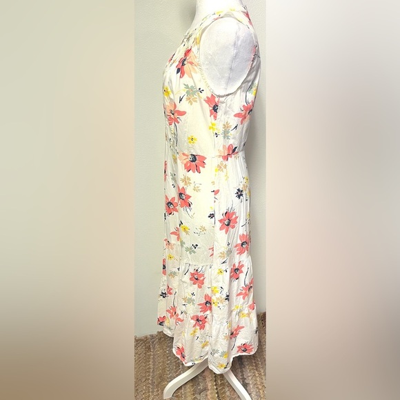 Women’s GAP White Floral Print Sleeveless Midi Spring Summer Cottagecore Dress - Picture 2 of 6